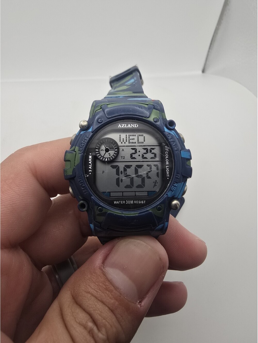 Azland Men's Blue Camo Buckle Band Digital Watch Water Resistant Unisex